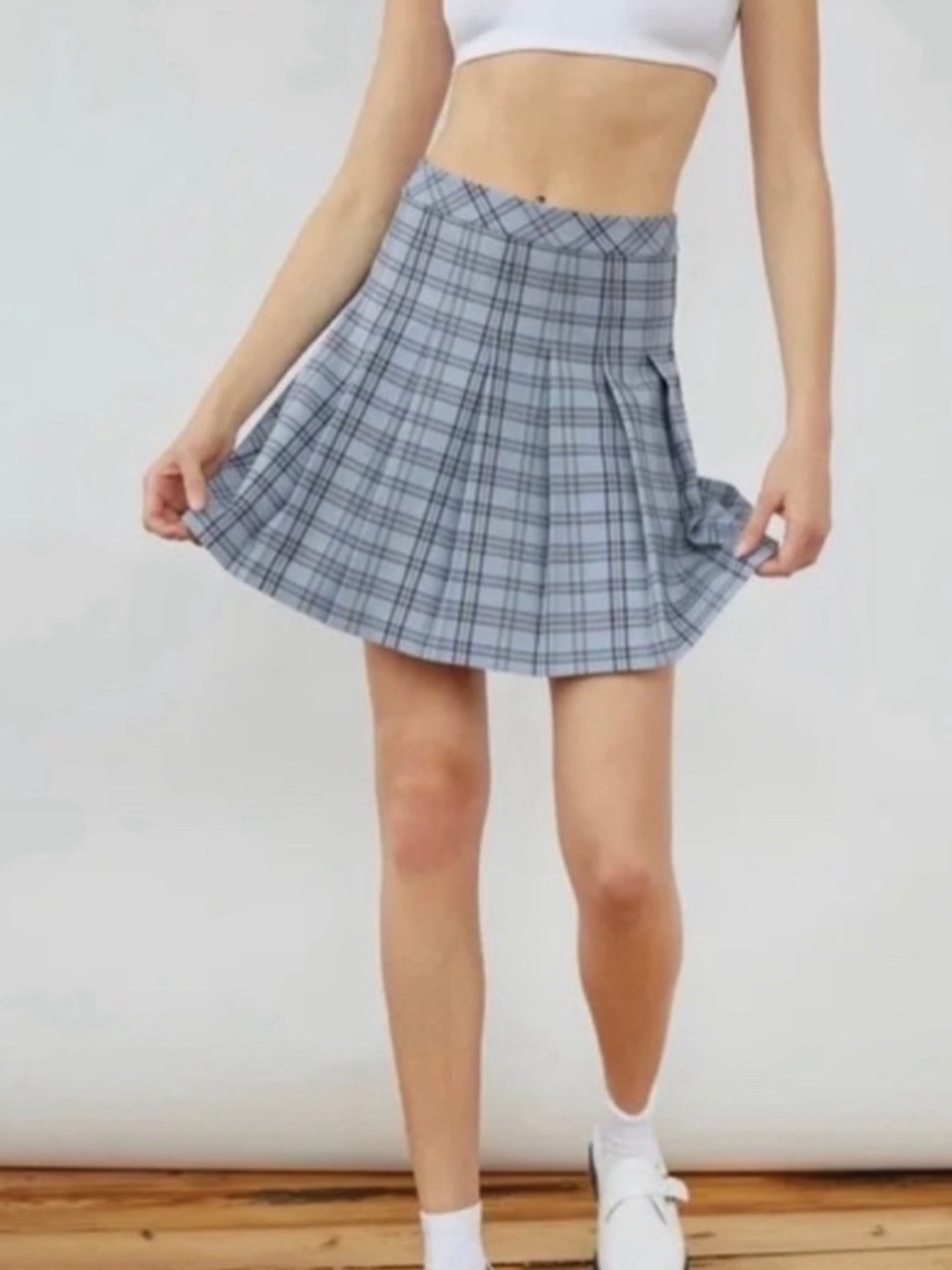 Aritzia Sunday Best Pleated Mini Skirt Light Blue 10